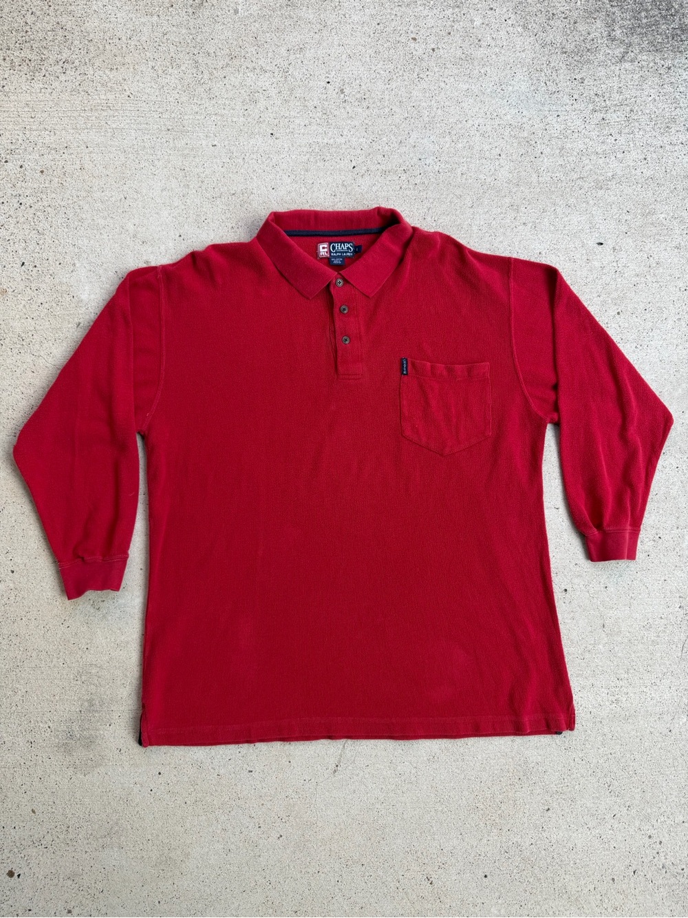 Vintage 90s Chaps Ralph Lauren Red Long Sleeve Polo Shirt Pocket Mens L